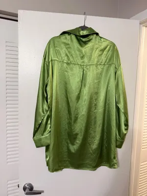 Princess Polly green satin button up thumbnail 3