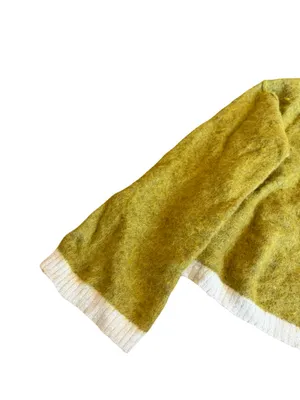 Free People Serendipity V-Neck Fuzzy Sweater Unique Green Boxy Cropped Sz Large thumbnail 3