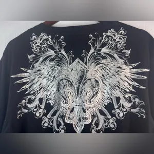 Guess L Black Long Sleeve Affliction Style Tee Top with Ornate Design thumbnail 4