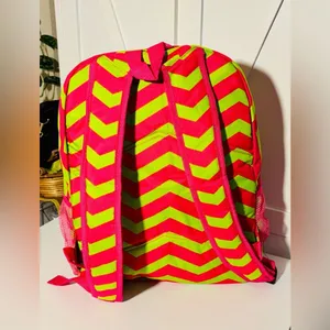 Cute green and hot pink chevron pattern full size Backpack school work bag thumbnail 4