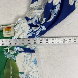 Farm Rio Green Blue Floral Pineapple Linen Mini Dress XXS NWT Ruched Puff Sleeve thumbnail 7
