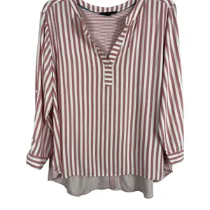 Jane & Delancey Womens 2X Pink White Striped Rayon Blouse Roll Tab High Low Top thumbnail 3