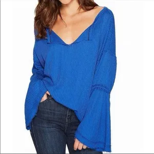 Free People We The Free Dahlia Thermal Waffle Knit Bell Sleeve Top Women’s Small thumbnail 3