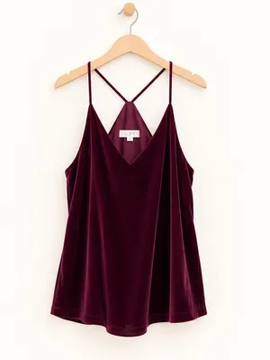 LOFT Burgundy Wine Velvet Racerback V-Neck Camisole Flowy Evening Dress Tank Top thumbnail 4