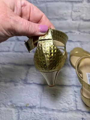 Jimmy Choo Gold Size 37 Slingback Sandals Quiet Luxury Snakeskin Leather Finish thumbnail 7