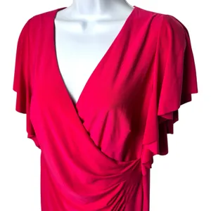 Lauren Ralph Lauren Pink V-Neck Ruched Midi‎ Dress Special Occasion Evening 10 thumbnail 3