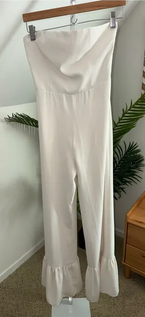 Amanda Uprichard White Ruffle Bottom Jumpsuit thumbnail 1