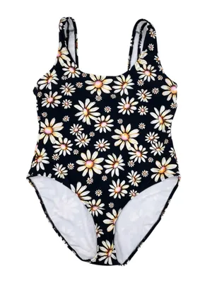 No Boundaries High Leg One Piece Swimsuit Size XL Black Daisy Floral Print 90s thumbnail 3