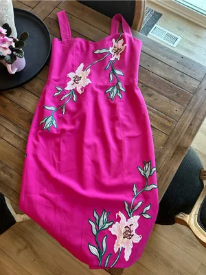 Dress the Population Nicole Floral Tropical Fuchsia Cocktail Dress L thumbnail 6