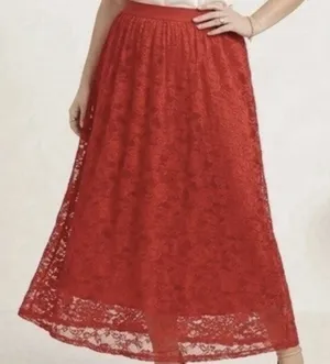 NWT Laffaire Lace Maxi Skirt Red Flowy Floor Length Boho Siren Vamp Whimsigoth thumbnail 1