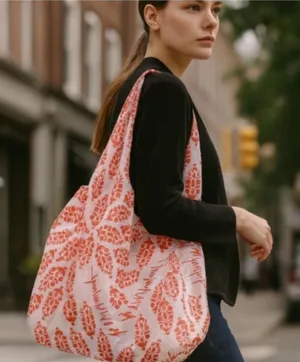 Free People Movement Tote Bag White Coral Floral Block Print Logo Sustainable thumbnail 1