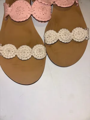 Jack Rogers Pink And Off White Leather Straps Floral Design Size 7.5 Preloved thumbnail 5