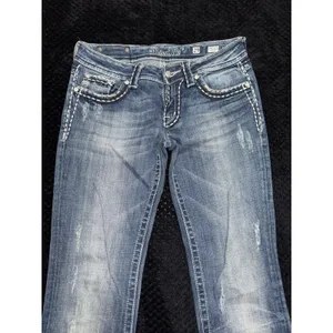 Miss Me Womens Bootcut Jeans Medium Wash Embroidered Studded Mid Rise Sz 29 thumbnail 2