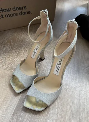 Jimmy Choo Reon 100 silver glitter heels thumbnail 1