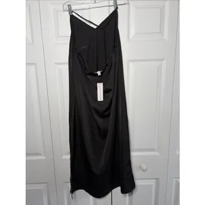 The Drop thetennillelife Satin Midi Slip Dress Womens Size M Black Y2K 90s Style thumbnail 2