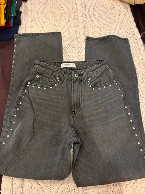 Abercrombie & Fitch Grey Studded Jeans thumbnail 4