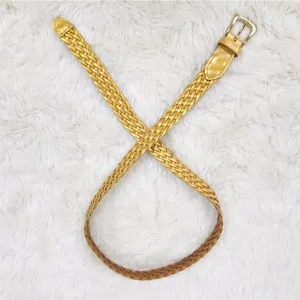 VINTAGE 90s Gold Metallic Woven Leather Belt Braided‎ Y2K Retro Medium Large thumbnail 6