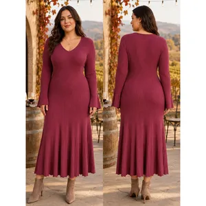 Edited x Hunter McGrady Ribbed Flare Sweater Dress Womens XL Burgundy Wine thumbnail 2