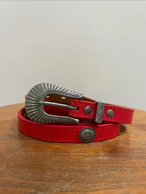 UO Redeal Leather Concho Skinny Western Belt With Silver Tone Sunburst Buckle thumbnail 2
