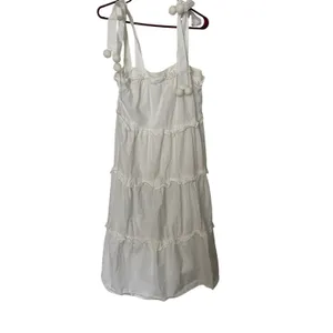 Fab’rik Callie Tiered Midi Dress White Beachy Vacation Size Small thumbnail 4