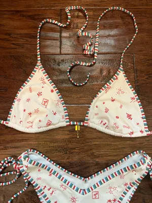 Pacsun White Printed Moira Triangle Bikini Top and bottom  thumbnail 2