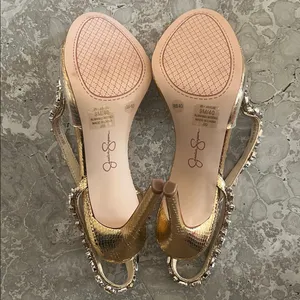 Jessica Simpson Jaycin Metallic Embossed Jewel Embellished Dress Sandals, Size 9 thumbnail 8