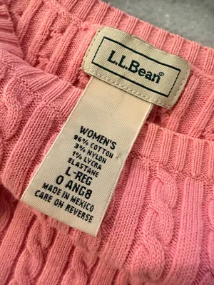L.L. Bean Size L Pink Crew Neck Cable Knit 3/4 Sleeve Cotton Pullover Sweater thumbnail 8
