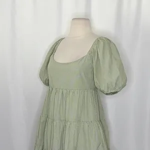 NIA Silvana Green White‎ Gingham Babydoll Dress Tiered Mini Summer Puff Medium thumbnail 5