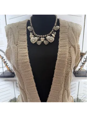 Bebe vintage Y2K long knit vest cream cable knit pockets coquette cottage boho thumbnail 10