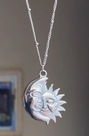 Handmade stainless steel whimsical vintage boho style sun & moon necklace🌛🌞 thumbnail 4