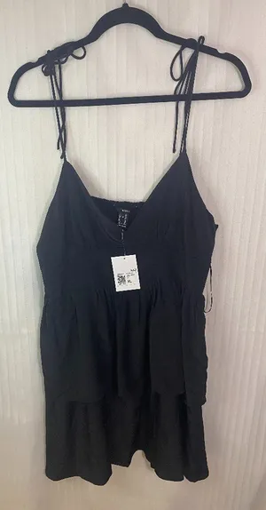 Forever 21 Women’s Black Tiered Mini Dress XL Tie Strap Babydoll NWT thumbnail 1