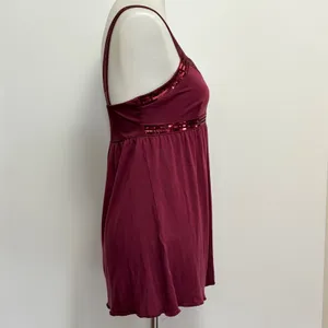 Express Camisole Medium Burgundy Sequin Empire Waist Babydoll Tank Top thumbnail 5