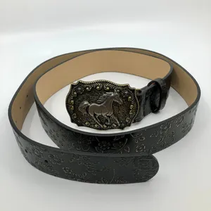 Women's Black Faux Leather Western Belt w/ Horse Buckle, 36.5-45.5 in, X7G9A966 thumbnail 3