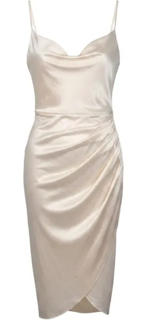 HTZMO Women Champagne Satin Cowl Neck Ruched Midi Slip Dress SUM4640A Size S thumbnail 1