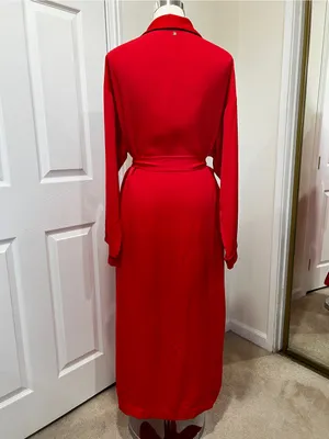 Fabletics Eco-satin Robe Strawberry Red With Black Trim With Pockets Size Medium thumbnail 3