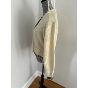 Vintage 80s Scenario Sz: L cream V-neck button-front knit cardigan Pockets thumbnail 6