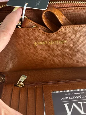 NWT Robert‎ Matthew Aria Leather Wallet Wristlet – Brown Jewel 24K Gold thumbnail 4