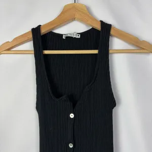 Zara Black Ribbed Bodycon Button Front Midi‎ Dress S thumbnail 3