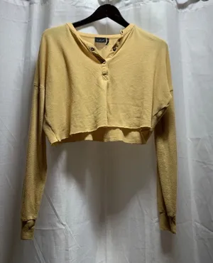 Women's Urban Outfitters Emmy Mustard Yellow Cropped Henley S thumbnail 1
