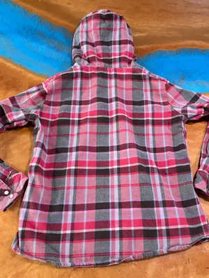 Carhartt Pearl Snap Hooded Pink Red Brown Plaid Cotton Flannel Shirt Medium thumbnail 8
