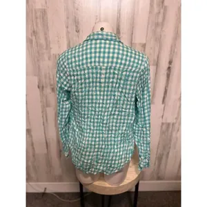 Maurices Turquoise Blue Gingham Plaid Button Down Shirt Womens Size Medium M Lon thumbnail 4