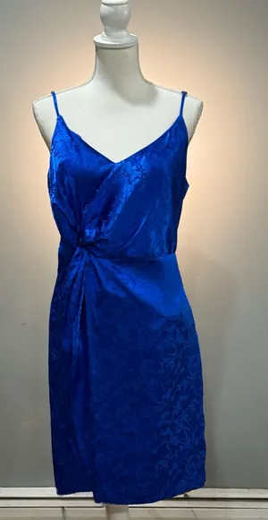 Blue Lulu's Satin Jacquard Side Knot Wrap Dress Size L EUC thumbnail 1