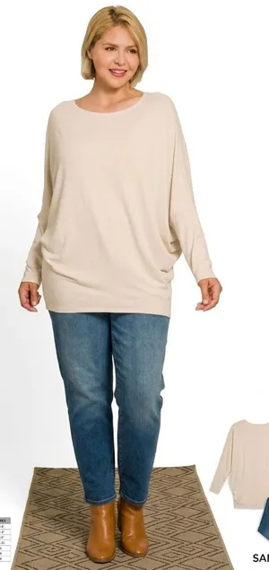 New!Plus Size Zenana Outfitters Hacci Sand Beige Dolman Tunic Top Size 3X thumbnail 1