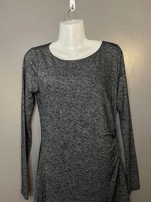 LOFT Dress Womens Small Gray Knit Long Sleeve Ruched Side Sheath Work Office thumbnail 1
