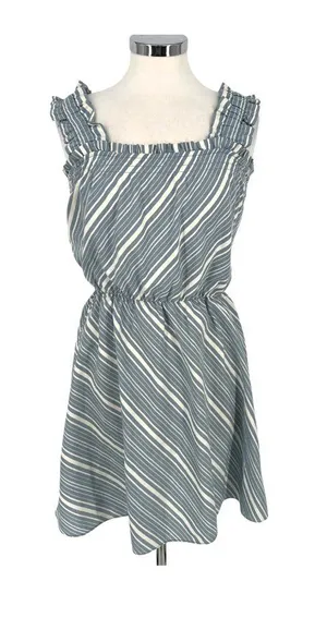 Socialite Coastal Striped Sleeveless Ruffle A-Line Dress Blue White Size Large thumbnail 1