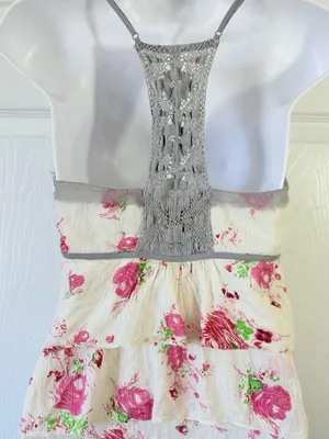 Vtg Free People Floral Tiered Boho Cottagecore crochet Cami Pink & Green 8 thumbnail 9