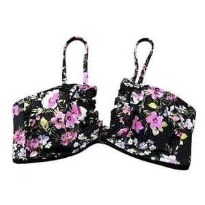 Shade & Shore‎ Womens Floral Bikini Set Black Pink Ruffle Edge Coquette Medium thumbnail 15