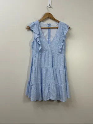 Altar'd State Light Blue Floral Tiered V-Neck Midi Dress size XS thumbnail 2