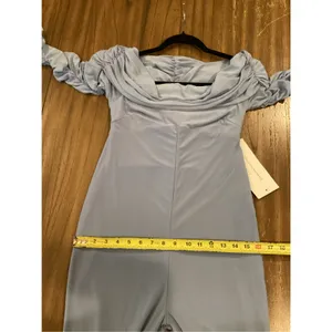 Club L London COUNT DOWN Powder Blue Maternity Ruched Mesh Bardot Jumpsuit 6 NWT thumbnail 8