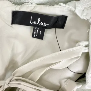 Lulus Precious Allure Light Sage Green Jacquard Tie-Strap Mini Dress Large NWT thumbnail 10